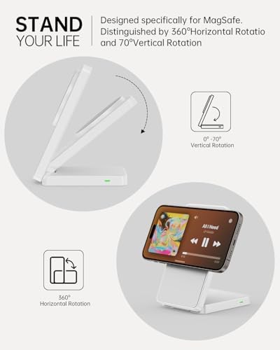Mag Safe Foldable Wireless Charger Stand for i Phone 12-16 Series – 15 W Fast Charging with Adjustable Viewing Angles, Space-Saving Design, and Enhanced Magnetic Stability – Black – Ultimate Charging Solution for Home and Office Use