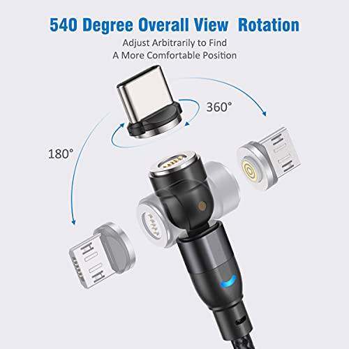 Revolutionize Your Charging Experience with A.S 3-in-1 Magnetic Charging Cable – Versatile 3-Pack (3.3 ft + 2 x 6.6 ft) Featuring 540° Rotating Connector for Effortless Alignment, Fast Charging & Durable Nylon Braiding – Perfect for i Phone, Android & Type-C Devices