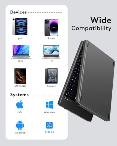 Samsers Portable Foldable Bluetooth Keyboard with Phone Holder – Rechargeable Multi-Device Compatible Wireless Keyboard for i Pad, i Phone, Mac Book, Android & Windows – Ideal Travel Companion for Efficient Typing