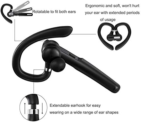 Premium Bluetooth Headset – Wireless Earpiece V5.0 with 8-10 Hour Talk Time, Stereo Noise Cancelling Microphone, Ideal for i Phone & Android Users, Perfect for Business, Driving, and Everyday Use – Exceptional Audio Clarity and Comfort