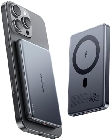 MOVE SPEED 0.3” Ultra Slim Mag Safe Battery Pack – 5,000 m Ah Magnetic Power Bank for i Phone 12-16 with USB-C Port – Glacier Gray – Ultimate On-the-Go Charging Solution for Everyday Convenience and Enhanced Device Compatibility