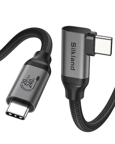 Silkland 20Gbps USB C Data Cable Right Angle, Short 1.6FT 90 Degree USB C 3.2 Gen 2×2 High Speed Data Transfer Cable, 5K/4K 60Hz Monitor Cable, 240W PD, Type C Data Compatible for SSD, Hub, Dock,eGPU – Enhanced Compatibility and Speed
