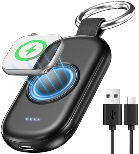 Portable Magnetic Wireless Charger for Apple Watch – 1200 m Ah Keychain Power Bank for Effortless Charging on the Go – Universal Compatibility with All Apple Watch Series Including Ultra Models – Ideal Fast Charging Solution for Active Lifestyles