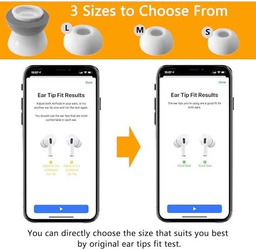 Enhance Your Air Pods Pro Sound with Premium Hybrid Memory Foam & Silicone Ear Tips – Ultimate Comfort, Superior Noise Isolation, and Secure Anti-Slip Fit in Medium Size (Grey) – Perfectly Compatible with Charging Case for Effortless Listening