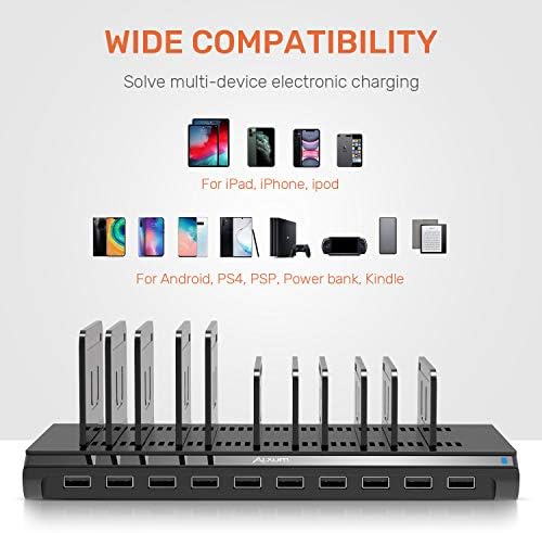 Alxum 10-Port USB Charging Hub – 60 W High-Speed Multi-Device Charger for Smartphones & Tablets – Fast Charging Station with Smart IC Technology for Optimal Power Distribution – Sleek Black Design for Home & Office Use – Ideal USB Charging Solution for Family & Workstations