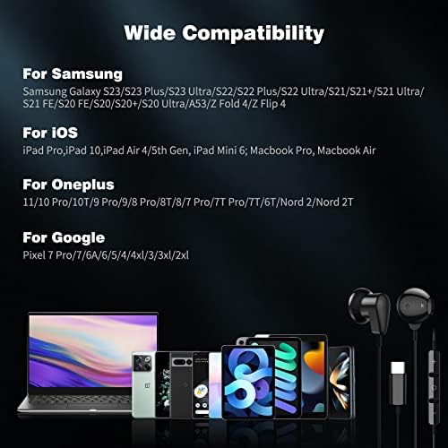 USB C Earbuds for i Phone 16 Pro Max & Android Devices – Premium Hi-Fi Stereo Noise-Canceling Headphones with Built-in Mic for Samsung Galaxy & Google Pixel – Ultimate Comfort & Connectivity for Audiophiles & Casual Listeners