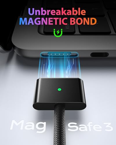Stouchi USB-C to Magnetic 3 Cable (6.6 ft) – 140 W Fast Charging for Mac Book Air & Pro Models – Premium Braided Design for Enhanced Durability and Effortless Connectivity – Ideal Accessory for Efficient Power Delivery and Hassle-Free Use – Sleek White Finish for Modern Aesthetics