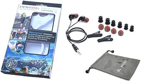 Sleek Black IPX8 Waterproof Earbuds – 15-Inch Tangle-Free Cord for Swimming, Snorkeling & Showering – Superior Comfort & Crystal Clear Sound Quality Underwater Headphones with 3.5 mm Jack for Aquatic Enthusiasts