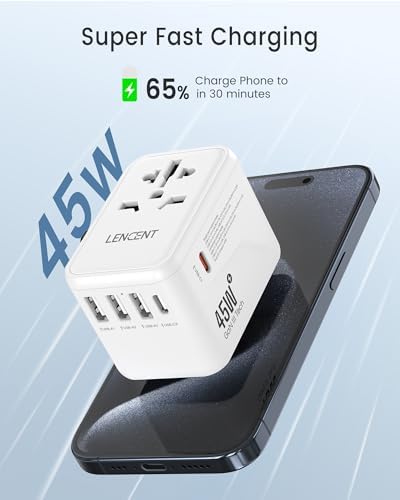 LENCENT 20 W Fast Charging Universal Travel Adapter – Compact International Power Converter with Dual USB and USB Type-C Ports – Ultimate Solution for Worldwide Device Charging in USA, UK, EU, and AUS (Black) – Reliable and Safe Charging for Global Explorers