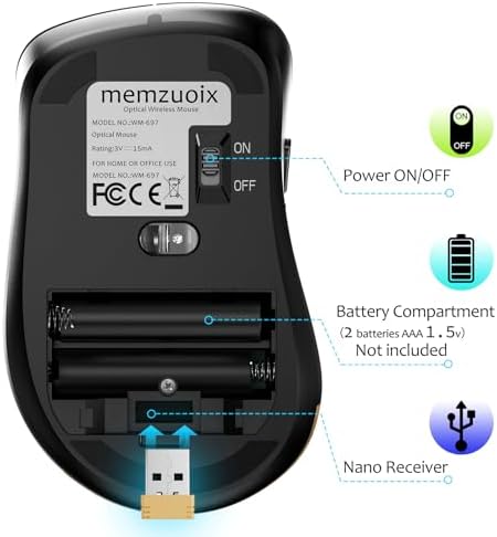 Upgrade Your Workflow with the Memzuoix 2.4 G Wireless Mouse – Ergonomic and Portable 1400 DPI USB Mouse for Laptop, PC & Desktop | 5 Customizable Buttons for Ultimate Control | Ideal for Professionals and Casual Users Alike