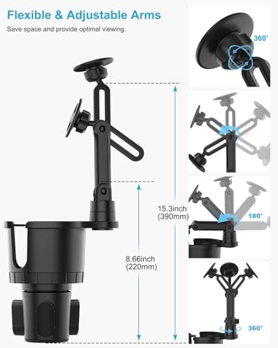 Mag Safe Car Mount Cup Holder – Innovative Magnetic Phone Holder with Adjustable Height for Optimal Viewing, Designed for Standard Cup Holders, Compatible with i Phone 16, 15, 14, 13, 12, 11, X Pro Max Plus – Boost Driving Safety and Hands-Free Convenience