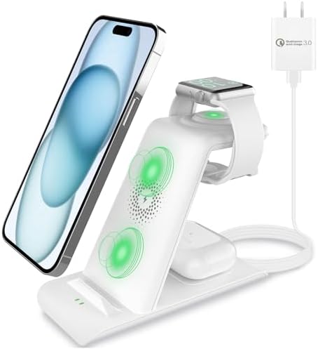 HATALKIN Advanced 3-in-1 Wireless Charging Hub: Ultimate Power Station for Apple Watch, i Phone 16/15/14/13/12 Pro Max/X/XS, and Air Pods Pro – Rapid Intelligent Charging in a Modern, Space-Saving Design for Effortless Home and Office Efficiency