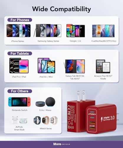 40 W USB C Multi-Device Fast Charger – 4-Port Power Adapter for i Phone & Samsung – Sleek Black Compact Travel Charger with Dual PD & QC Technology for Efficient Home and On-the-Go Charging Solutions – Perfect for Busy Professionals and Families