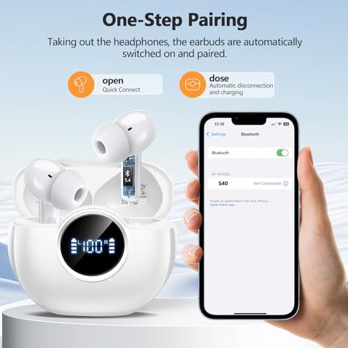 Next-Gen Wireless Earbuds 2025: Bluetooth 5.4 Technology for Ultra-Fast Connectivity, Immersive 3 D Stereo Sound, Advanced ENC Noise Cancellation, and 48-Hour Playtime – IPX7 Waterproof Design for Active Lifestyles, LED Battery Indicator, Universal Compatibility for Effortless Pairing – Redefine Your Sound Experience Today!
