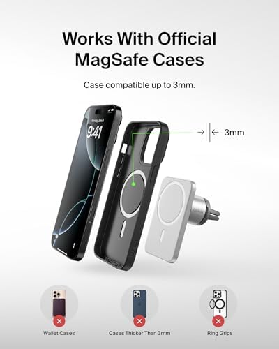 Belkin Mag Safe Vent Mount Pro for i Phone – Premium Car Phone Holder with Adjustable Clip, Fast Wireless Charging, and Sleek Silver Design for Ultimate Convenience and Compatibility
