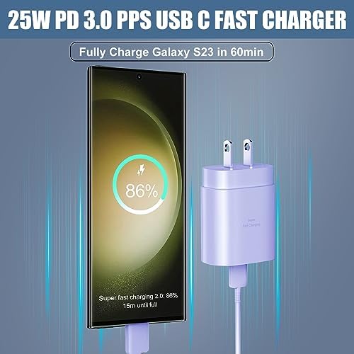Elevate Your Charging Experience: 25 W USB C Fast Charge Block with 10 Ft Type C Cable for Samsung Galaxy S21-S24 & Note 20 – Optimal Power Delivery for Home and Travel – Exceptional Speed, Enhanced Safety Features, and Ultimate Compatibility for Android Devices