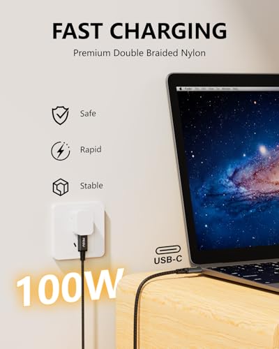 6 ft USB C Fast Charging Cable with Magnetic Attachment & Adhesive Metal Plate – 100 W Braided Type C Cord for Galaxy S24/S23/S22 Ultra, i Phone 16/15, i Pad, Dell XPS – Grey – Ultimate Speed and Versatility for Modern Devices