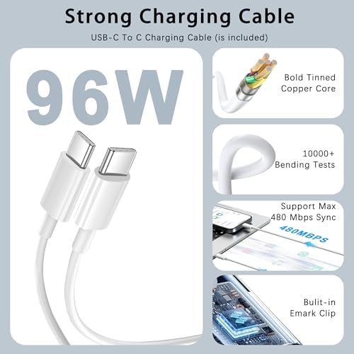 EDRF 96 W USB-C Fast Charger for Mac Book Pro & Air – High-Performance Power Adapter with 6.6 ft Type-C Cable for i Pad Pro and All USB-C Devices – Ultimate Safety Features and Lightweight Design for Effortless On-the-Go Charging