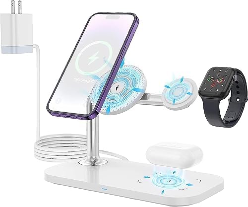 Elevate Your Charging Experience with the 3-in-1 Wireless Charging Station – 15 W Fast Charger Compatible with i Phone 14/13/12 Mag Safe, Apple Watch Ultra/Series 8-1/SE, and Air Pods – Streamlined Multi-Device Power Solution for Home and Office Use