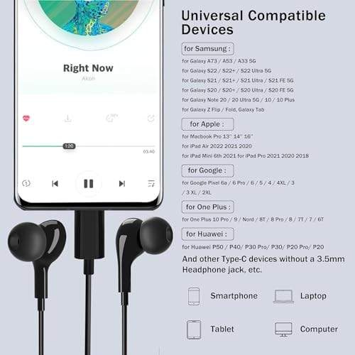 Premium Pink USB-C Earbuds for i Phone 15/16 Pro Max & Samsung Galaxy S21-S24 Ultra – Hi-Fi Stereo Wired Headphones with Hands-Free Microphone, On-the-Go Volume Control & Ergonomic Magnetic Design for Ultimate Comfort and Style