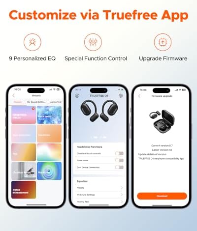 Experience Limitless Sound with truefree O1 Open Ear Headphones – Bluetooth 5.3 Wireless Earbuds Featuring 16.2 mm Drivers for Immersive Stereo, Noise-Cancellation Mic for Crystal-Clear Calls, 45 Hours Playtime, Perfect for Active Lifestyles and Sports Enthusiasts