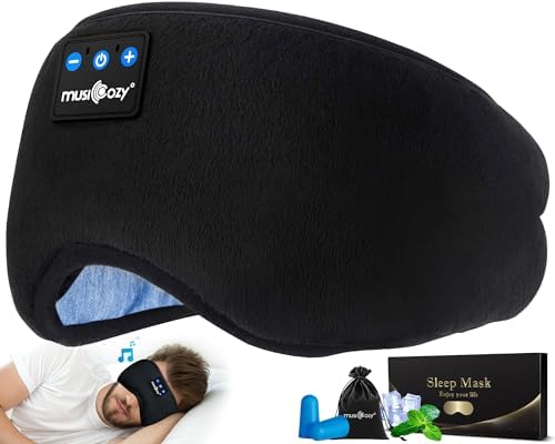 Transform Your Sleep Experience with the MUSICOZY Bluetooth Sleep Mask – Premium Wireless Eye Cover Featuring Built-In Earbuds for Ultimate Comfort, Perfect for Side Sleepers, Office Relaxation, and Travel – Advanced Bluetooth 5.4 Connectivity for Effortless Pairing and High-Quality Sound, Ideal Tech Gift for Anyone Seeking Restful Slumber.