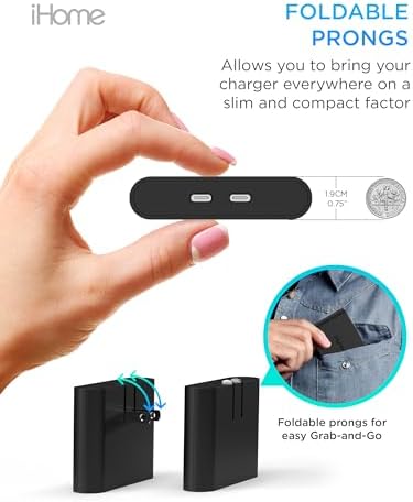 i Home 2-Port USB Wall Charger – Compact Dual Port AC Adapter for Rapid Device Charging – Flat Design for Travel & Home Use – Enhanced Compatibility with Smartphones & Tablets – Safe, High-Speed Charging Solution