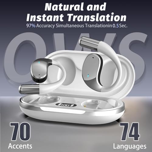 Revolutionary AI Translation Earbuds – Advanced Bluetooth Headphones for Instantaneous 144 Language Interpretation, Ideal for Global Travelers and Business Professionals – Unmatched Comfort with Open-Ear Design, Seamlessly Compatible with i OS & Android Devices