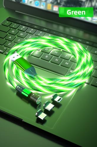Versatile 3-in-1 Luminous Magnetic USB Charging Cable – Reflex Power 2 Pack, 1 M Length, 540° Rotating Design, Fast 2.4 A Charge, Durable TPE Build, Compatible with i Phone/i Pad, Micro USB & Type-C Devices, Green LED Glow for Easy Visibility in Low Light, Enhanced Durability for Everyday Use