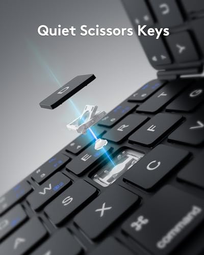 Samsers Portable Foldable Bluetooth Keyboard – Ultra Slim Wireless Keyboard with Stand for i OS, Android & Windows Devices – Rechargeable Multi-Device Travel Keyboard for Effortless Typing on the Go – Sleek Black Design