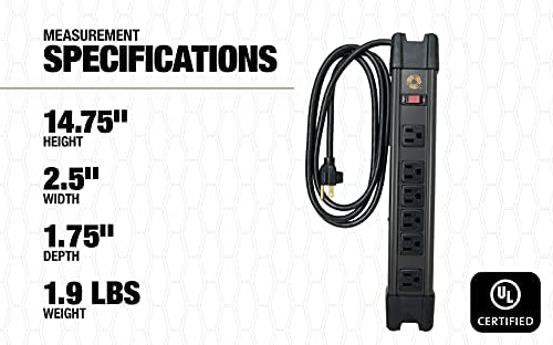 Heavy-Duty Magnetic Power Strip with 5 Outlets and 2.4 A USB – 8-Foot Cord for Ultimate Flexibility and Fast Charging, Ideal for Home and Jobsite Use
