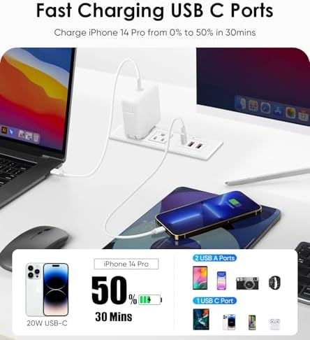 Flush-Mounted Recessed Power Strip with 20 W USB-C Fast Charging Ports – Ideal Desk Power Solution for Conference Rooms and Office Furniture, 10 FT Cord (ETL Listed) for Enhanced Safety and Performance