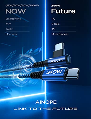 Optimize your charging setup with the AINOPE 240 W USB C to USB C Cable, a 6-foot powerhouse engineered for ultimate speed and flexibility. Featuring a right-angle connector, this fast charging cable is perfect for gaming or multitasking without the clutter of tangled cords. Compatible with the latest devices, including i Phone 16 Pro Max, i Phone 15, Mac Book Air/Pro, i Pad Pro, Samsung Galaxy, and Pixel, it delivers an impressive 240 W power output for rapid charging. The dual-pack offers exceptional value, ensuring you have a reliable charging solution wherever you go. Built with premium materials for durability, the sleek grey and blue design enhances your tech aesthetic while providing long-lasting performance. Elevate your device charging experience with this versatile cable, designed for both home and office use, while ensuring seamless connectivity across all your electronics.