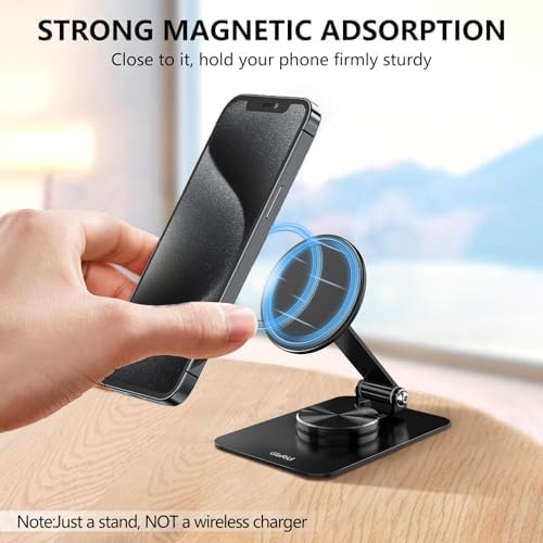 Magnetic Phone Stand Compatible with MagSafe for iphone16, Phone Stand for Desk with 360°Rotation Base, Adjustable Height to 6.1 inch, Compatible for MagSafe Case and iPhone 16/15/14/13/12 – Enhanced Compatibility and Speed