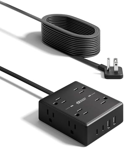 15 Ft Surge Protector Power Strip with 8 Outlets & 4 USB Ports – Wall Mountable Flat Plug Charging Station for Home, Office, and Dorm Room – High-Speed USB-C Compatible Extension Cord for Ultimate Device Connectivity and Safety
