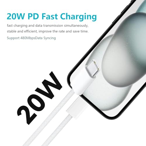 10 ft Premium Woven USB C Fast Charger for i Phone 15/16 & SE4 – 20 W Power Delivery Cable for Ultimate Convenience and Durability – Tangle-Free Braided Design for Effortless Charging Anywhere and Enhanced Device Compatibility
