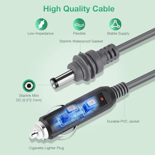 Starlink Mini Vehicle Power Adapter – 60 W High-Efficiency Charger for RVs, Trucks, and Off-Grid Adventures – 12 V-24 V Compatibility with 3 M Extended Cable for Optimal Charging Flexibility – Essential for Seamless Internet Connectivity on the Road