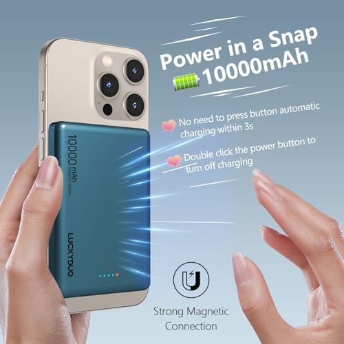 LUCKYDUO Ultra Slim 10000 m Ah Magnetic Power Bank – Sleek Wireless Charger with PD 20 W Two-Way USB-C Fast Charging for i Phone 16/15/14/13 Series – Perfect Travel Companion for Effortless Charging on the Go
