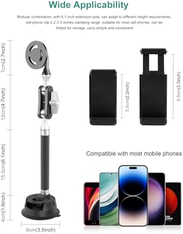 PULUZ 360° Adjustable Magnetic Suction Cup Mount for Smartphones & Action Cameras – Ultimate Dual Ball Head Holder for Secure Windshield & Dashboard Use – Effortless Installation & Enhanced Stability for Safe Navigation & Adventure Filming