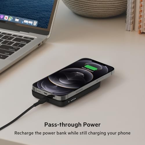 Belkin Mag Safe Wireless Power Bank – 7.5 W Portable Charger for i Phone 16, 15, 14, 13, Plus, Pro, Pro Max, Mini & Air Pods – Sleek Magnetic Battery Pack for Fast, Reliable Charging on the Go – Ideal Travel Companion in Black