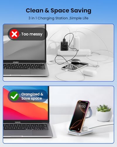 CIYOYO 3-in-1 Fast Wireless Charging Dock – Streamlined Power Hub for i Phone 16/15/14/13/12/SE, Apple Watch Series 9/8/7/6/SE/5/4, and Air Pods Pro/3/2 – Maximize Charging Efficiency with Innovative Safety Features and Sleek Aesthetic Design for Modern Living