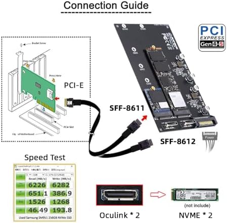 Maximize SSD Performance with NFHK M.2 to Oculink Adapter – Dual 2-to-2 PCIe NVME/AHCI Connector for Enhanced Speed | Supports 2230/2242/2280/22110 mm Drives | Ideal for High-Performance Gaming & Content Creation | Plug-and-Play Installation for Seamless Upgrades | Durable, Compact Design for Reliable Connections