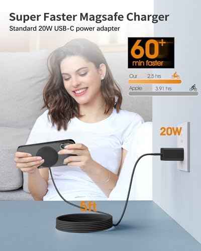Magnetic Wireless Charger for i Phone 15/14/13/12 Series – Versatile Mag Safe Charging Stand with Dual Ports & 5 ft Cable for i Phone and Air Pods 2/3/Pro (Adapter Not Included) – Enhanced Speed & Seamless Compatibility for Effortless Power Solutions