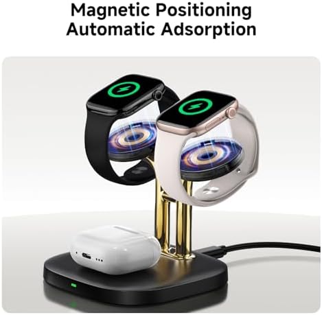 Revolutionize Your Charging Routine with the Swan Scout 3-in-1 Wireless Charging Station – Fast Dual Charger for Apple Watch Ultra 2/10/9 & Air Pods Pro 2/3/2 in Elegant White and Silver – Compact Design, Rapid Power Boosts, and Enhanced Safety Features for Modern Living