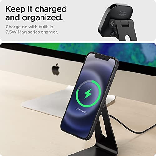 Spigen One Tap Mag Fit Wireless Charger Mount for i Phone 16/15/14/13/12 & Air Pods Pro – Effortless Magnetic Charging Stand with Innovative One Tap Technology, Sophisticated Black Finish, Enhanced Mag Safe Support, and Non-Slip Stability for Seamless Home and Office Charging Solutions