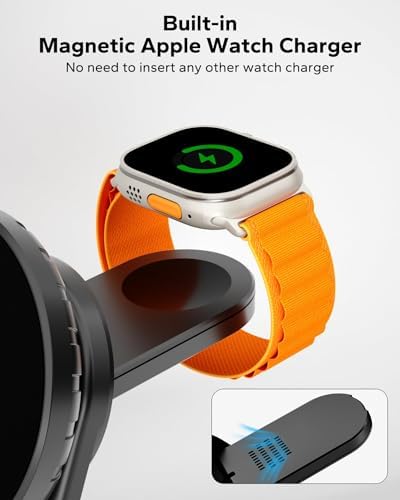 KPON Premium 3-in-1 Foldable Wireless Charging Station for Apple Devices – Mag Safe Compatible Charger Dock for i Phone 16/15/14/13/Pro/Pro Max/Plus/Mini, Apple Watch & Air Pods – Portable Multi-Device Charging Solution with Enhanced Magnetic Stability and Travel-Friendly Design