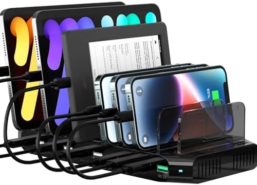 Ultimate 10-Port USB Charging Station with QC3.0 – 60 W Multi Charger Hub for Tablets & Smartphones, Customizable Dividers for Organized Power Management, Fast Charging Technology for Home & Office Use