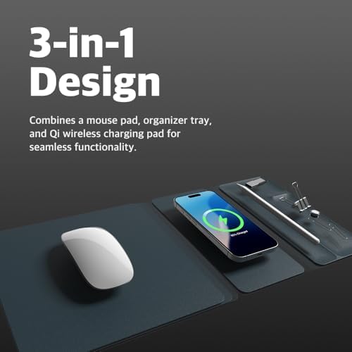 Enhance Your Workspace Efficiency with the POUT H3 Split Wireless Charging Mouse Pad – Fast Qi Charger for Seamless Device Power, Magnetic Alignment for Precision Use, Premium Anti-Slip Surface in Elegant Midnight Blue – Perfect for Smartphones and Earbuds – Elevate Your Productivity with Style and Functionality