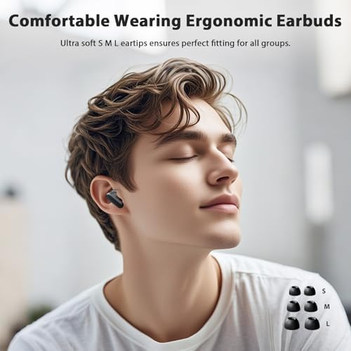 Experience Unmatched Sound Quality with High-Fidelity Bluetooth 5.4 True Wireless Earbuds – Premium Noise Cancelling In-Ear Headphones Featuring Hi-Fi Bass for i Phone, Samsung, and Pixel Devices – Ergonomically Designed for Ultimate Comfort and Extended Battery Life for All-Day Listening Enjoyment.