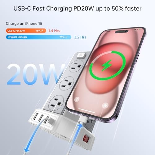 SMALLRT Power Tower Surge Protector – 10 Ft Extension Cord with 12 AC Outlets & 4 USB Ports (1 USB-C) – Ultimate Charging Station for Home & Office – Enhanced Device Compatibility & Safety